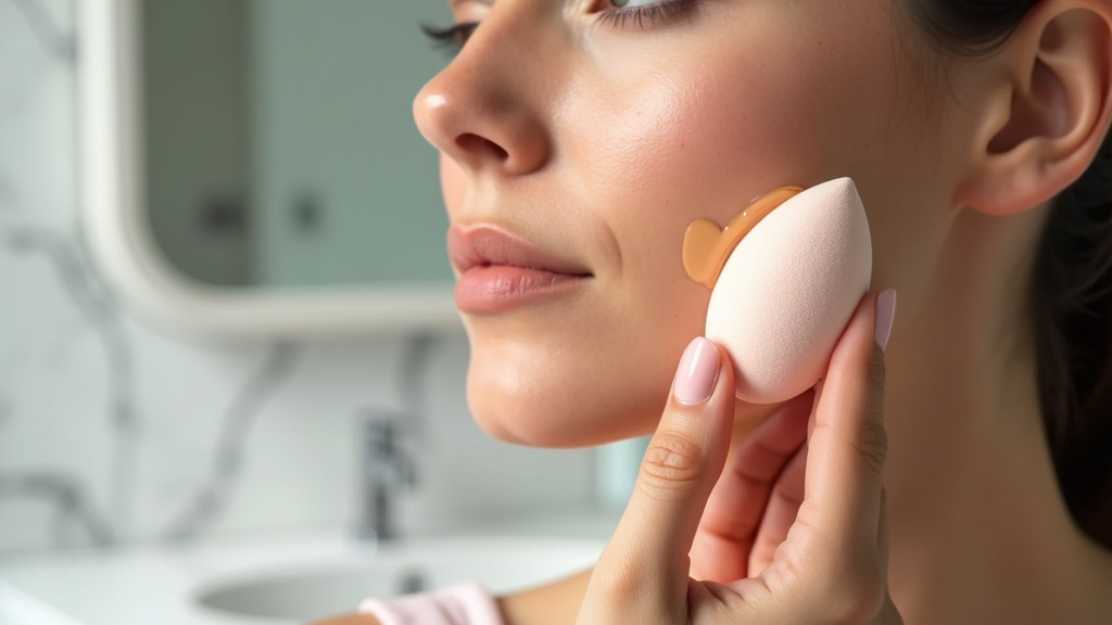 Beautyblender original en action sur une peau éclatante