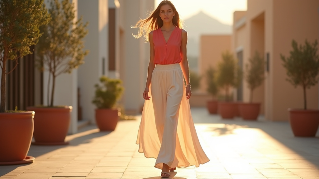 Femme portant un pantalon palazzo fluide et élégant en 2026