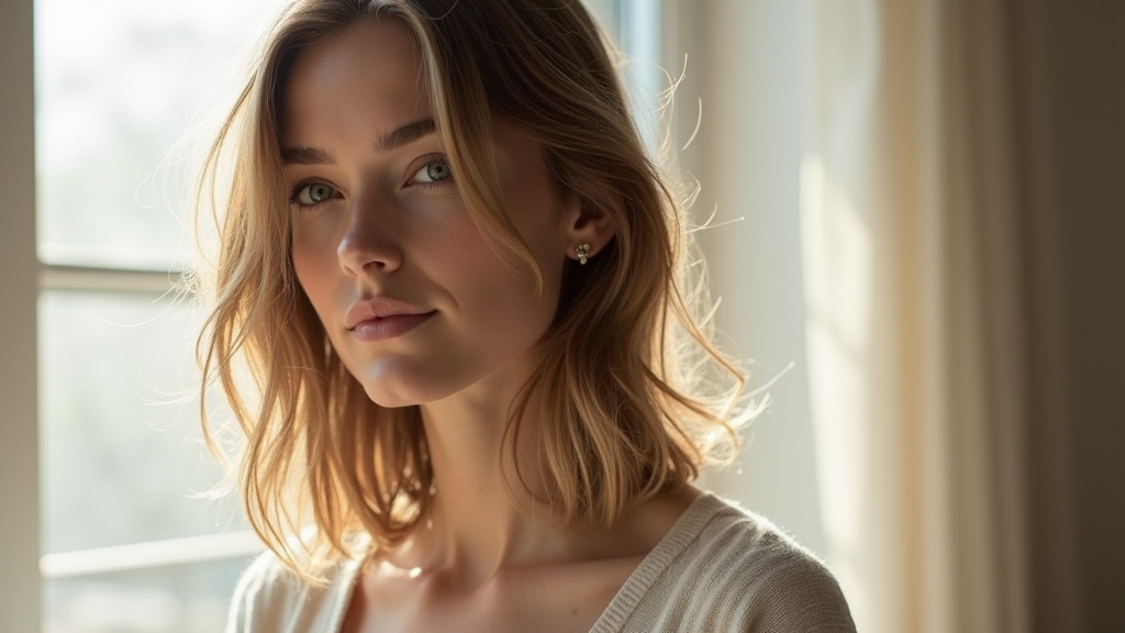 Femme avec une coupe Butterfly Cut aérienne