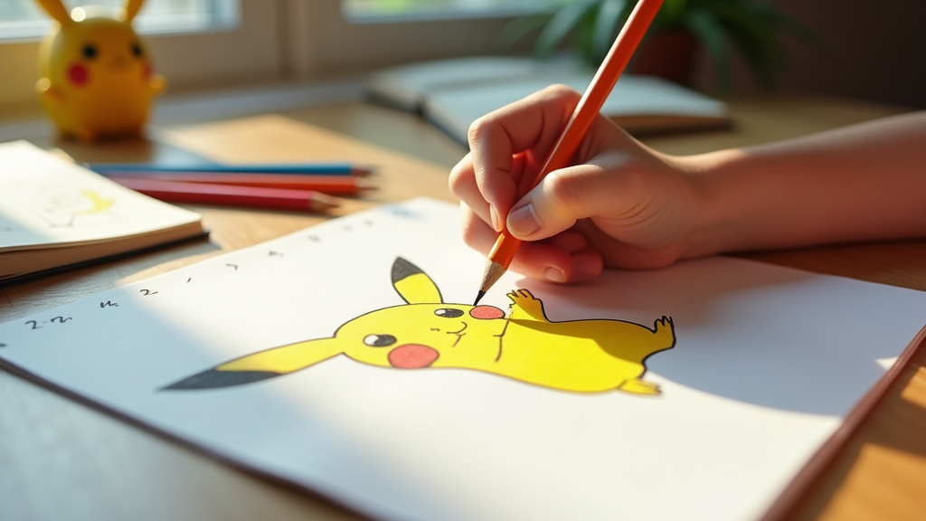 Dessin de Pikachu en cours de réalisation avec des formes géométriques de base