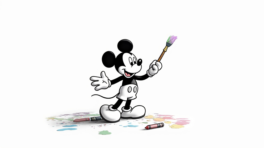 Enfant concentré sur un coloriage Mickey