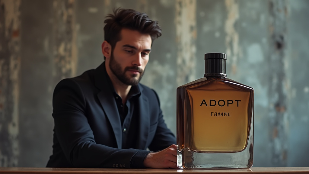 Flacon de parfum Adopt homme sur fond noir élégant