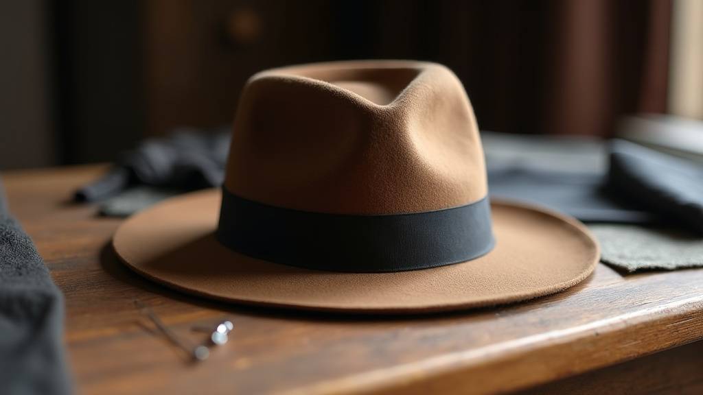Chapeau fedora en feutre gris chiné avec ruban jean et chaîne